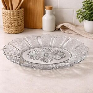 Vintage Clear Glass Sunflower Pattern Oblong Serving Bowl 9"